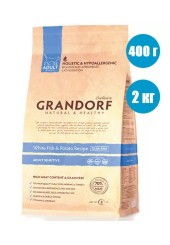 Grandorf Adult Skin&Coat Care сухой корм для домашних кошек с белой рыбой и индейкой 2 кг.  